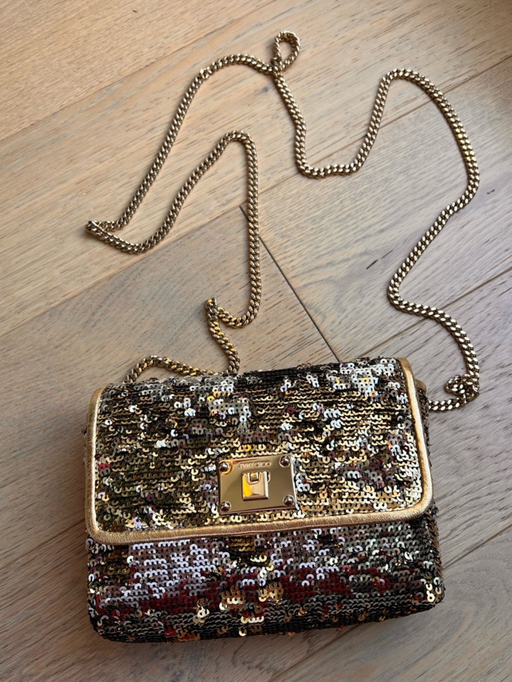 Jimmy Choo Multicolor Sequin Crossbody with Gold Chain